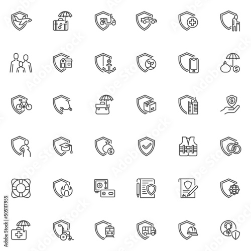 Insurance warranty line icons set
