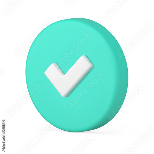 Green circled check mark isometric button success option realistic 3d icon vector illustration