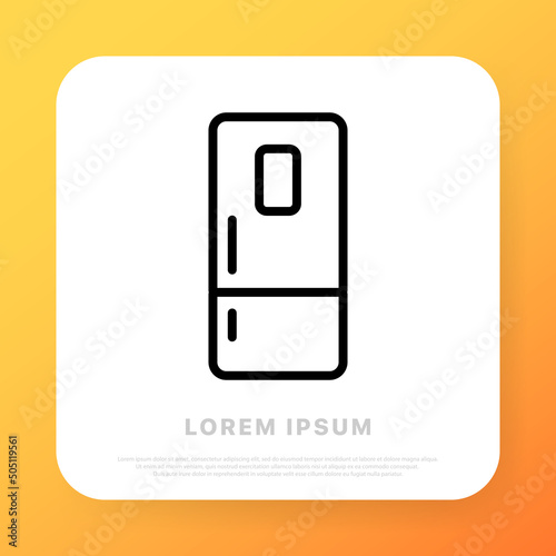 Fridge line icon. Kitchen, refrigerator, food, cold, ice, cook, frozen, eat, drink, semi-finished product, vegetables, fruits, people. Technology concept. Vector line icon for Business and Advertising