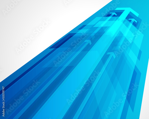 Blue abstract arrows flow digital data information up direction stream poster background template vector illustration. Futuristic tech database fluid innovation dynamic migration process