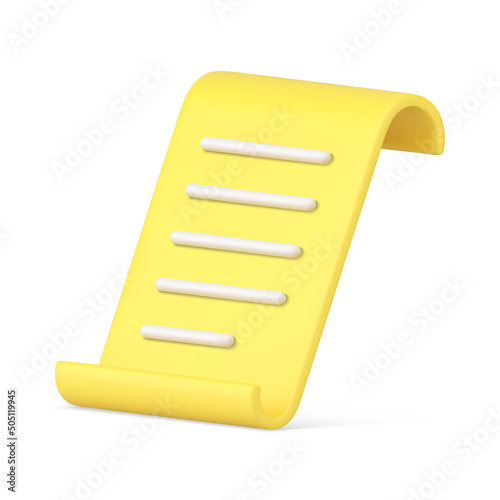 Yellow glossy diagonal placed curved shape form text legal documentation 3d icon realistic vector