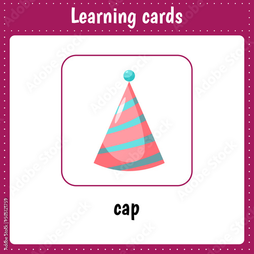 Learning cards for kids. Cap. Preschool activity for children.