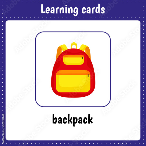 Learning cards for kids. Backpack.Preschool activity for children.