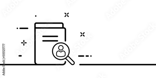 Personal information line icon. Data, man, people, book, document, file, dossier, questionnaire, magnifying glass, client, employee, folder, research, work. Business concept. One line style
