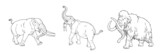 Prehistoric animals. Mammoth, mastodon and deinotherium. Coloring page with extinct Elephants.
