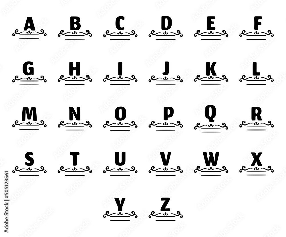 Vector set elegant name monogram isolated on white background. Creative letters and numbers symbols in doodle style. - obrazy, fototapety, plakaty 