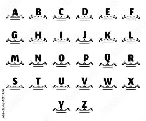 Vector set elegant name monogram isolated on white background. Creative letters and numbers symbols in doodle style.