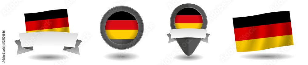German flag vector collection. Pointers, flags and banners flat icon. Vector state signs illustration isolated on white background. German flag symbol on design element. German flag vector collection. Pointers, flags and banners flat icon. Vector state signs illustration isolated on white background. German flag symbol on design element.