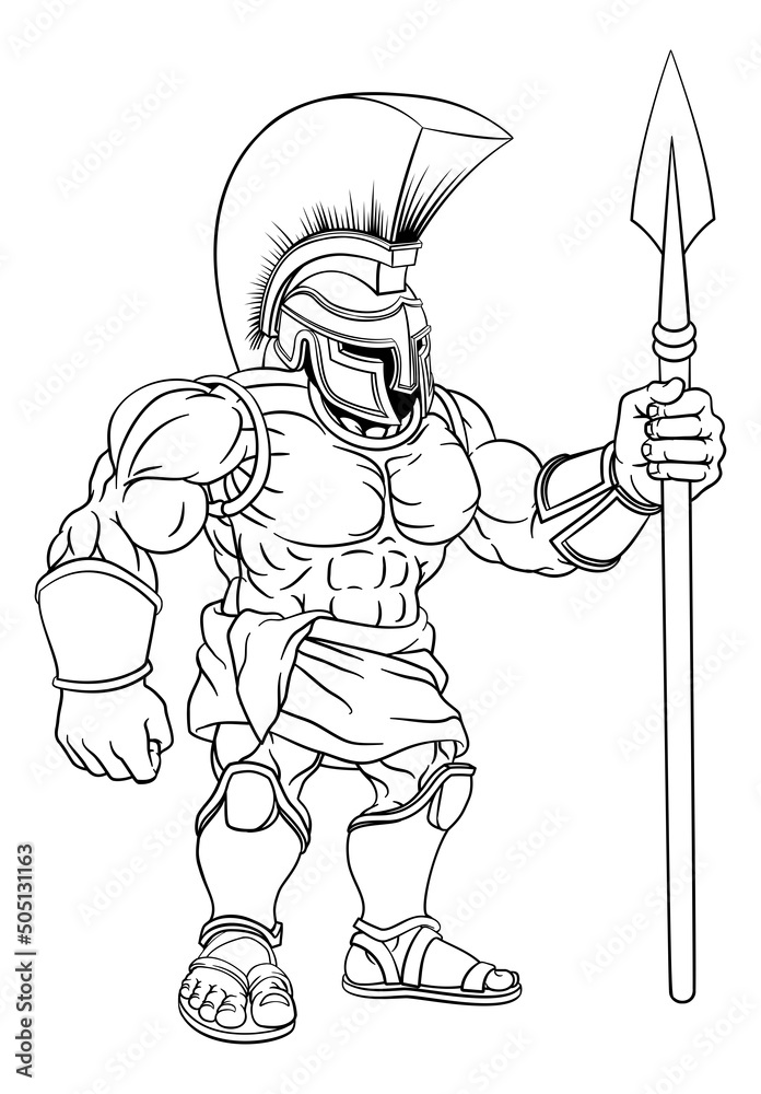 Fototapeta premium Spartan Warrior Roman Gladiator or Trojan Cartoon