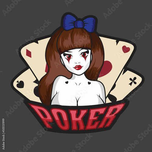 Sexy joker girl with cards. The girl's logo.