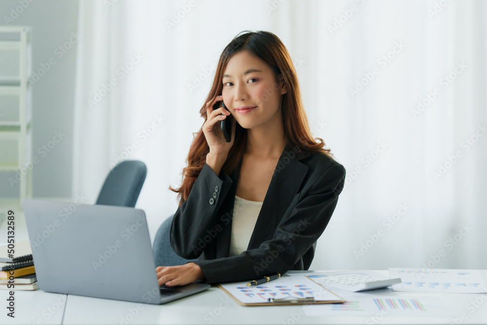 Modern Asian Business woman have confident working with financial at office. Accounting concept. Modern Asian Business woman have confident working with financial at office. Accounting concept.