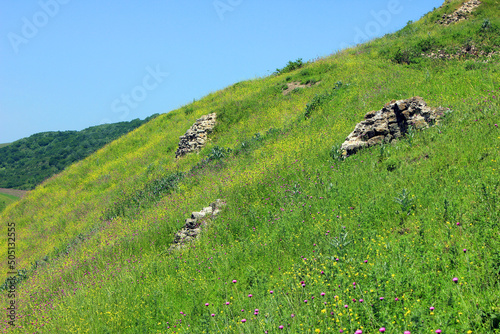 The ruins of the old fortress Gulistan on the mountain. photo