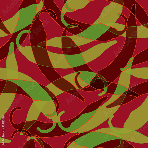 Abstract vector seamless pattern with red and green chilli papriks