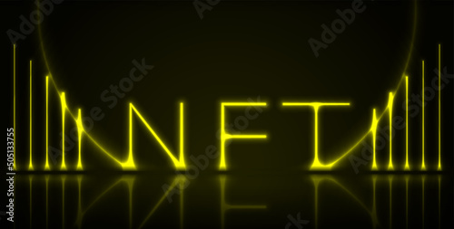 Yellow neon non fungible token NFT hi-tech background. Vector design
