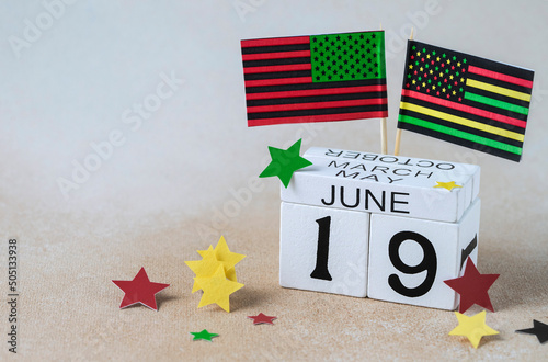 Happy Juneteenth Day, 19th of June celebration concept with Black Liberation African American flags