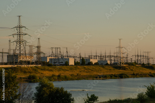 Npp in Kurchatov at sunset. Nuclear power plant in the Kursk region