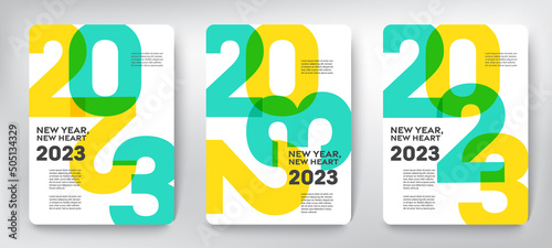 Go to the future 2023 concept, Happy New Year set. Templates with typography logo 2023 for celebration, Colorful trendy template for branding, banner, cover, card, social media, Vector EPS. 10