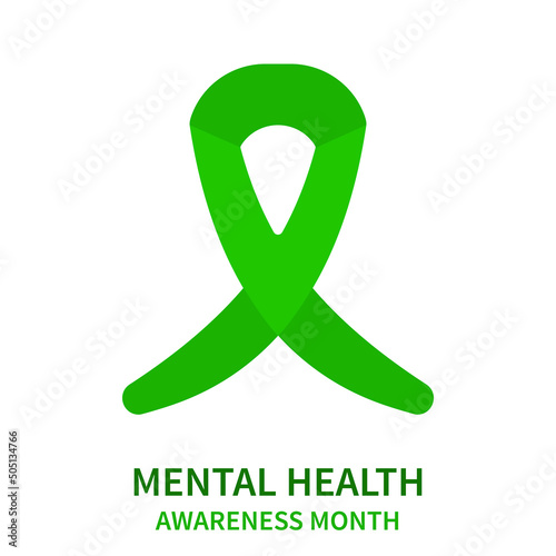 Mental health awareness ribbon poster. Green bow for support and solidarity month. Medical concept. Vector illustration.