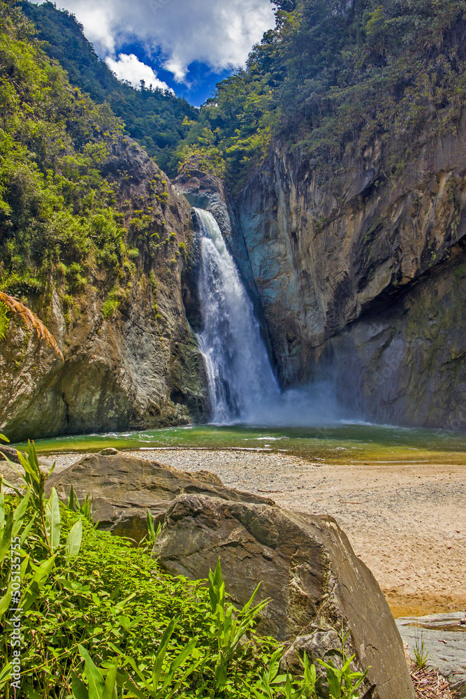 Jimenoa I waterfall. Jarabacoa, Dominican Republic - obrazy, fototapety, plakaty 
