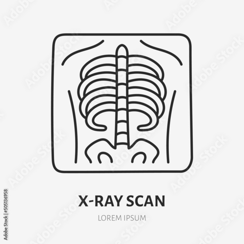 Xray scan doodle line icon. Vector thin outline illustration of chest ct. Black color linear sign for radiology diagnostic
