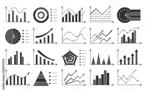 Infographic element diagram black silhouette set. Object workflow presentation business personal team career growth. Finance stock concept success rating scale arrow stage growth fall isolated