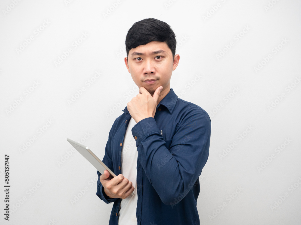 Handsome man holding tablet gesture confident portrait Handsome man holding tablet gesture confident portrait