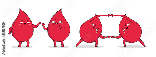 Cute red blood cartoon character set 2 of arguing and combine pose
