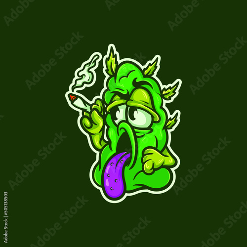 Smoking weed nugget monster character vector illustration