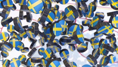 3D render Sweden flag hockey pucks wallpaper photo