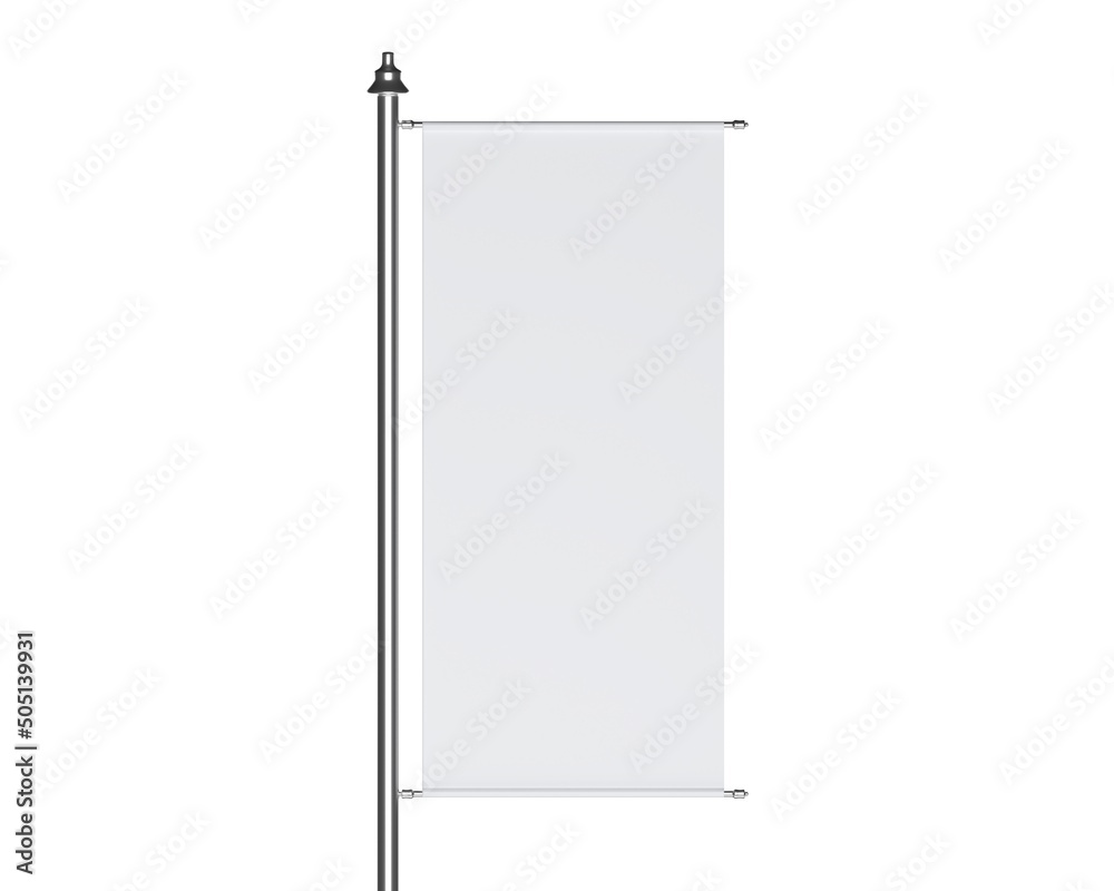 3D White street banner, ad textile stand on pole. Vertical rectangle flag hanging on metal frame, fabric promotion poster, blank billboard display isolated on background. Realistic 3d render mock up 3D White street banner, ad textile stand on pole. Vertical rectangle flag hanging on metal frame, fabric promotion poster, blank billboard display isolated on background. Realistic 3d render mock up