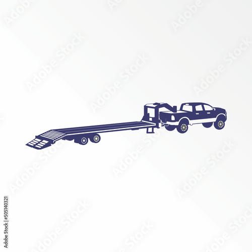 Double Cabin Trailer or pickup car truck with pull image graphic icon logo design abstract concept vector stock. Can be used as a symbol related to transportation or automotive