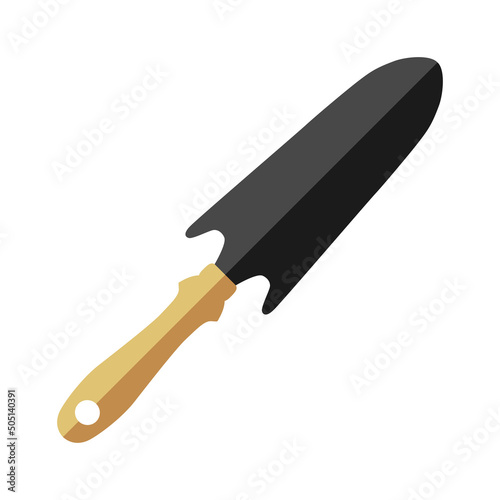 Garden shovel. A narrow garden shovel for planting and gardening. Vector illustration isolated on a white background for design and web.