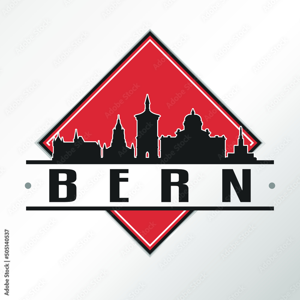 Bern, Switzerland Skyline Logo. Adventure Landscape Design Vector City Illustration.