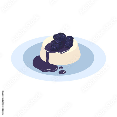 cream cake, panna cota with blackberry