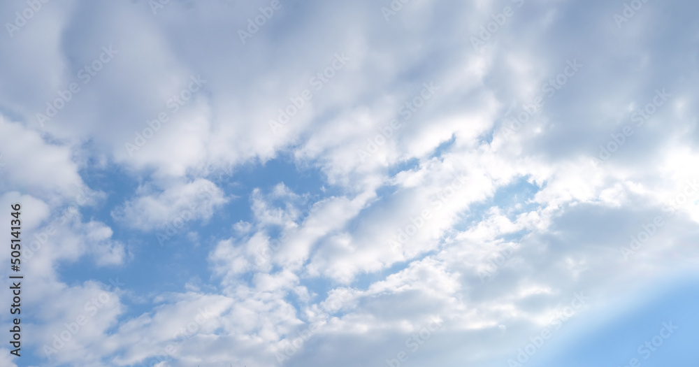 beautiful summer landscape, blue sky with clouds, concept of transcendence, infinity, height, the kingdom of God, banner