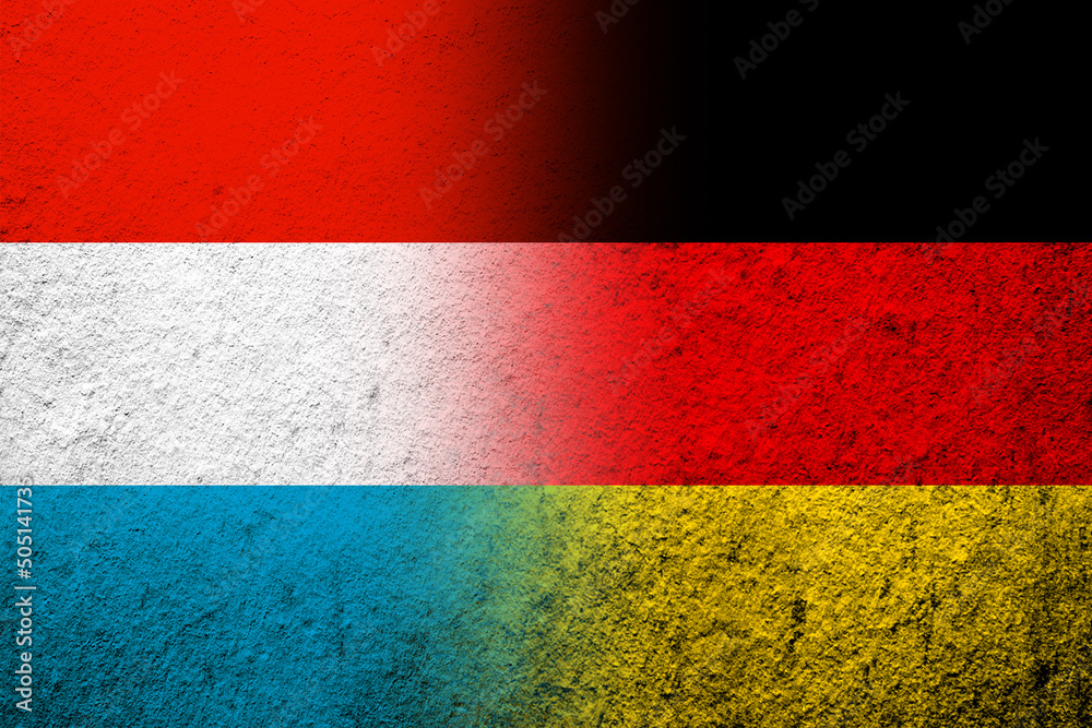 The national flag of Germany with The Grand Duchy of Luxembourg National flag. Grunge background