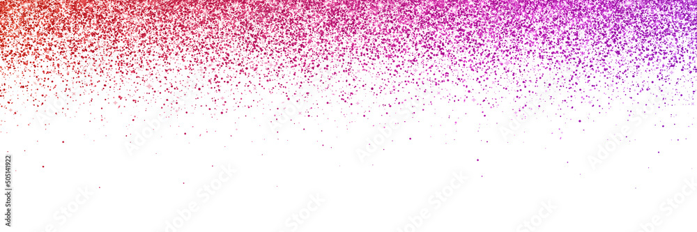 Wide red purple falling particles on white background. Vector