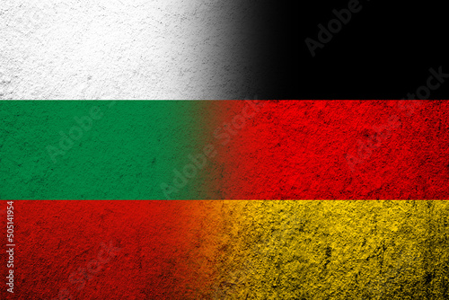 The national flag of Germany with The Republic of Bulgaria National flag. Grunge background