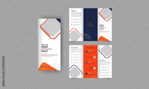 Business trifold brochure annual report cover, digital marketing tri fold corporate brochure cover or flyer design. Leaflet presentation. Catalog with Abstract geometric background. Modern publication