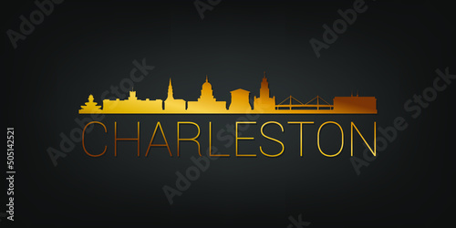 Charleston, SC, USA Gold Skyline City Silhouette Vector. Golden Design Luxury Style Icon Symbols. Travel and Tourism Famous Buildings.