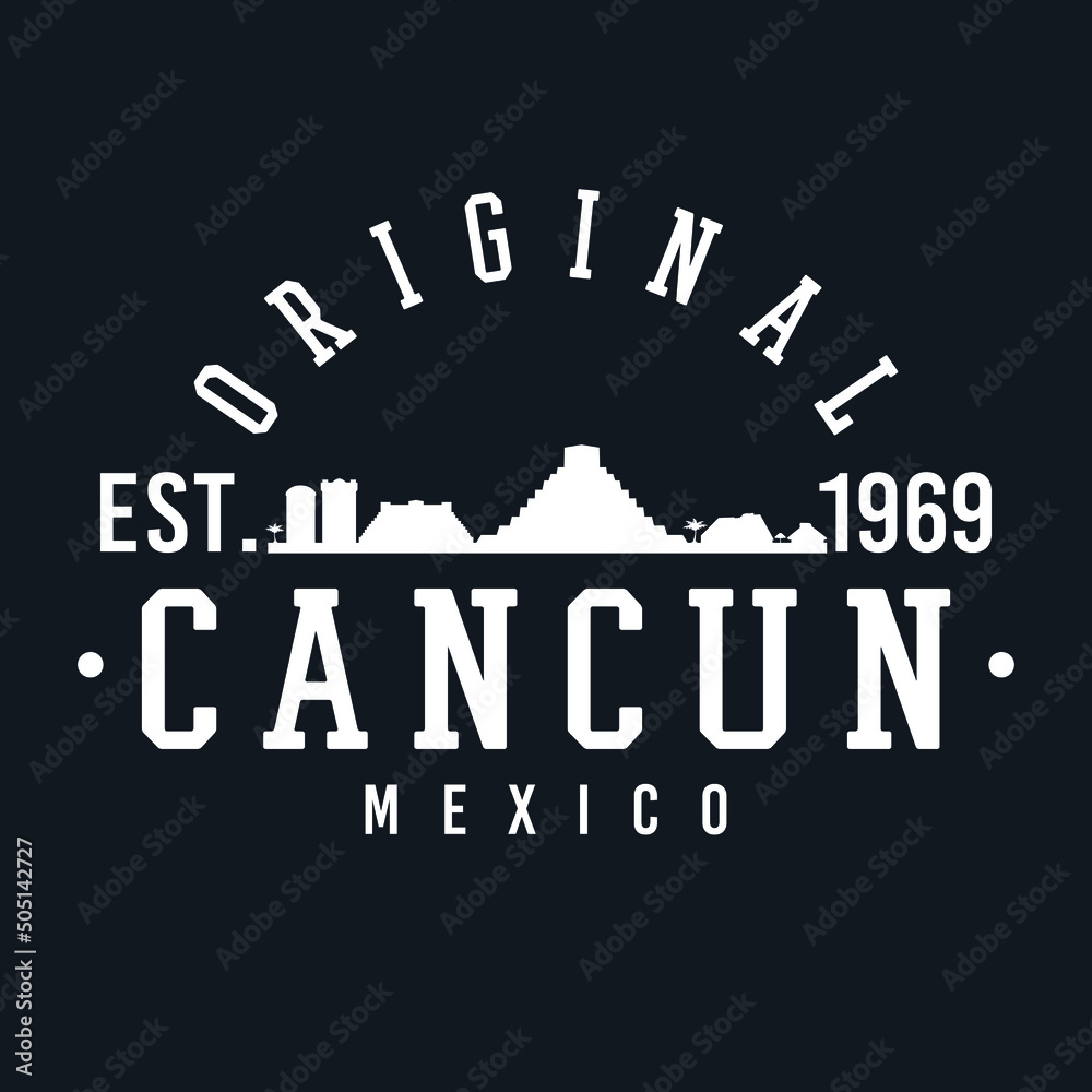 Obraz premium Cancún, Quintana Roo, Mexico Skyline Original. A Logotype Sports College and University Style. Illustration Design Vector City.