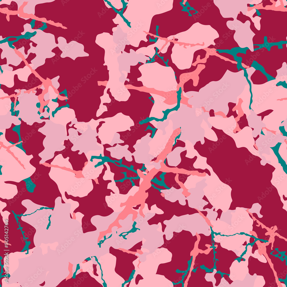 UFO camouflage of various shades of red, blue and pink colors