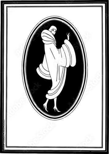 Photography Framed wood print vintage fashion illustration of a young woman dressed in a sumptuous roaring twenties style fur coat and high heels
