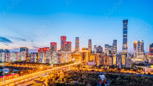 High angle night view of CBD buildings in Beijing, China © Govan