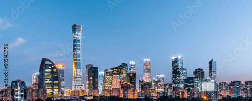 High angle night view of CBD buildings in Beijing, China