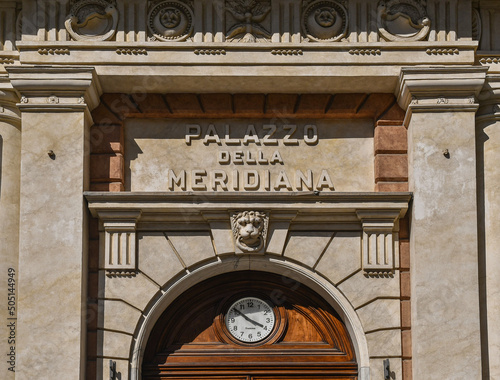 Detail of the entrance of Palazzo della Meridiana (16th century) in the old town of Genoa, Unesco World Heritage Site, Liguria, Italy