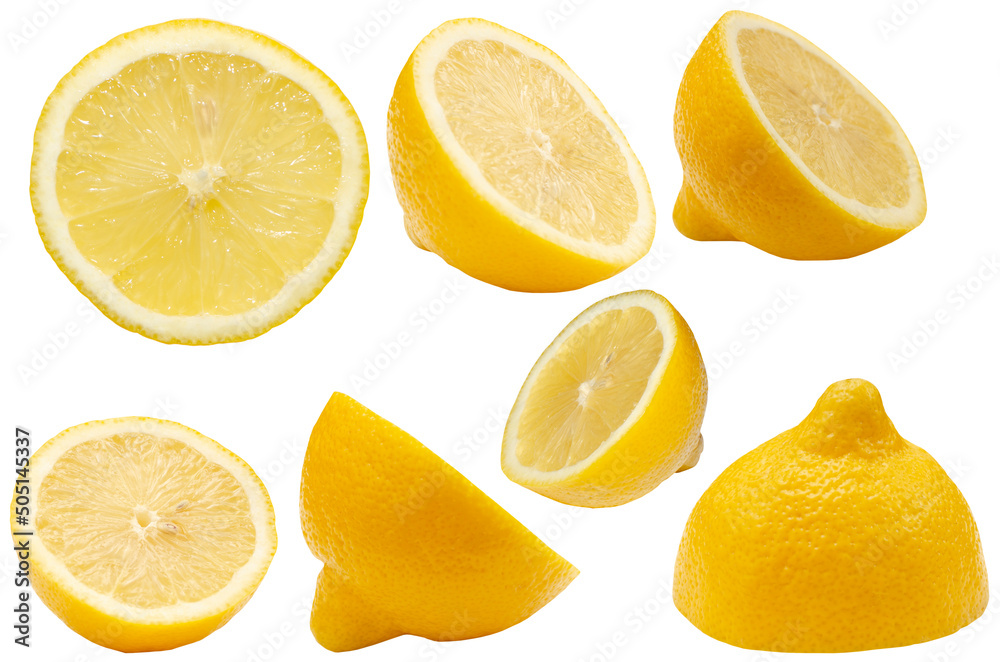 Set of sliced ​​lemon isolated on white background