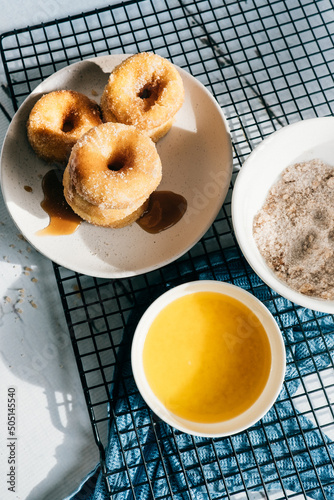 Donuts with caramel sauce photo
