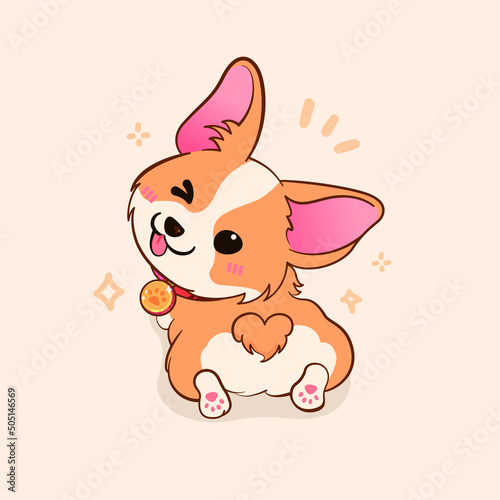 A cute corgi at play cartoon vector icon illustration.   animal nature icon concept isolated premium vector.   flat cartoon style.