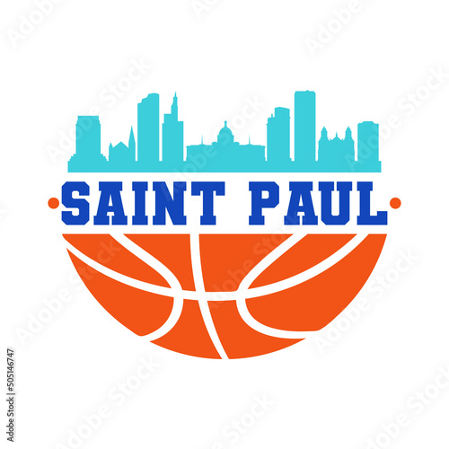 St Paul, MN, USA Basketball Skyline City Silhouette Vector. Basket Design Style Icon Symbols. Sport America Ball.